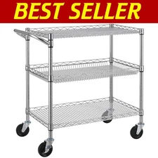 Versatile Chrome Utility Cart with 3 Shelves & Locking Wheels - 500 lbs Capacity