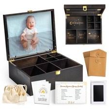 Baby Keepsake Box Wooden with 6 Additional Items - Baby Shower Gifts for Girl...