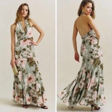 Reformation Ezria Halter Maxi Dress in Fauna Green Floral NEW WOMENS 10