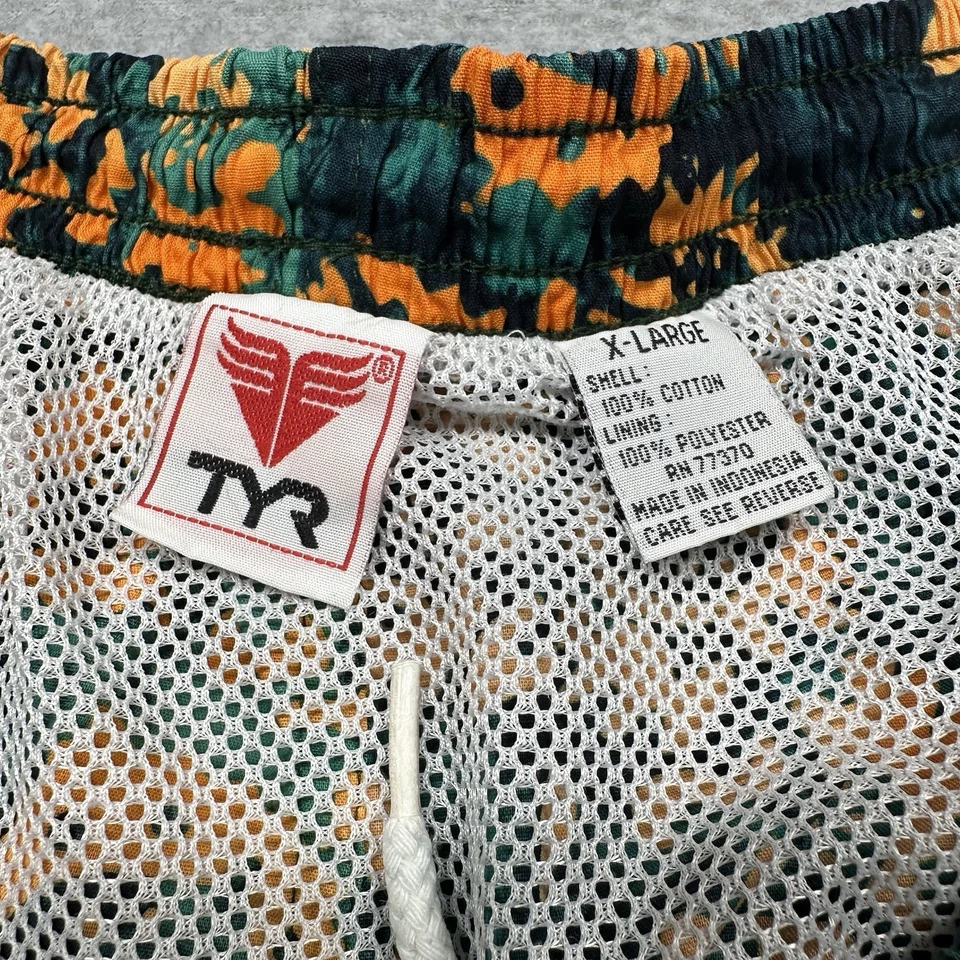 Pantalones Cortos de Natación Vintage Años 90 TYR Para Hombre XL Batik Verde Naranja Floral Bolsillos Forrados Foto 2 de 4