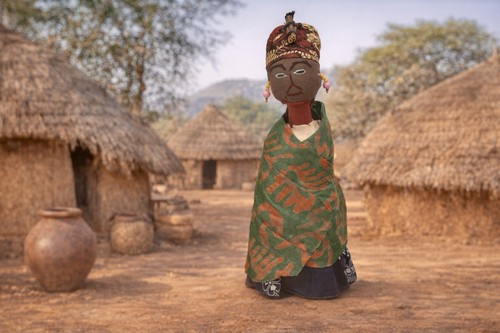 Swaziland Africa Decor Mother & Child Sisal Doll + Tribal Salad Servers