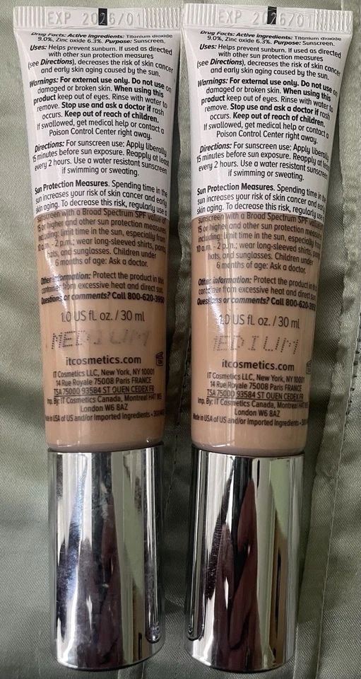 Ex 1/26 IT Cosmetics Bye Bye Foundation Full Coverage 1.0 oz X2 Medium Authentic - Image 2 of 2