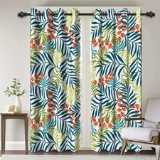 Boho Leaf Print Blackout Curtains - 84" Length