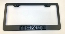 3D Mazda Emblem Stainless Steel Matte Black License Plate Frame W/ Caps