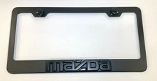 3D Mazda Emblem Stainless Steel Matte Black License Plate Frame W/ Caps
