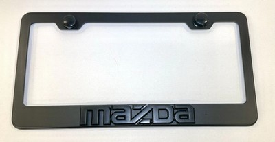 3D Mazda Emblem Stainless Steel Matte Black License Plate Frame W/ Caps