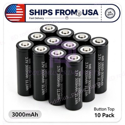 10Pcs 3000mAh 3.7V Rechargeable Li-ion Batteries Button Top for Light