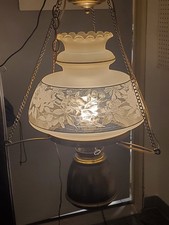 Vintage Floral Hanging Swag Chain Hurricane Lamp Light Glass Shade Globe