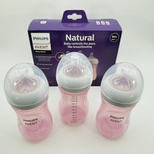 Philips Avent Natural 9oz Pink Baby Bottle 3-Pack 1m  Brand New in Box