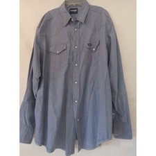 Wrangler Mens Western Chambray Pearl Snap Long Sleeve Shirt Blue Large