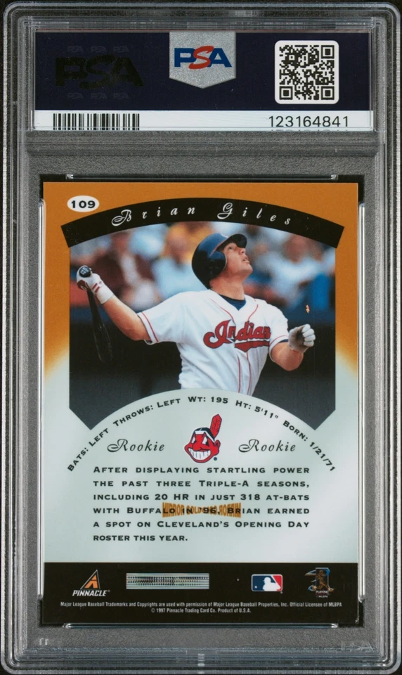 BRIAN GILES Indians RC 1997 Pinnacle Certified ESPELHO DOURADO #109 DESCASCADO - Imagem 2 de 2