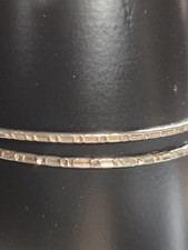 925 Sterling Silver Hammered Bangle Bracelet Set 2 Stack Bangles 7.75" 8g Signed