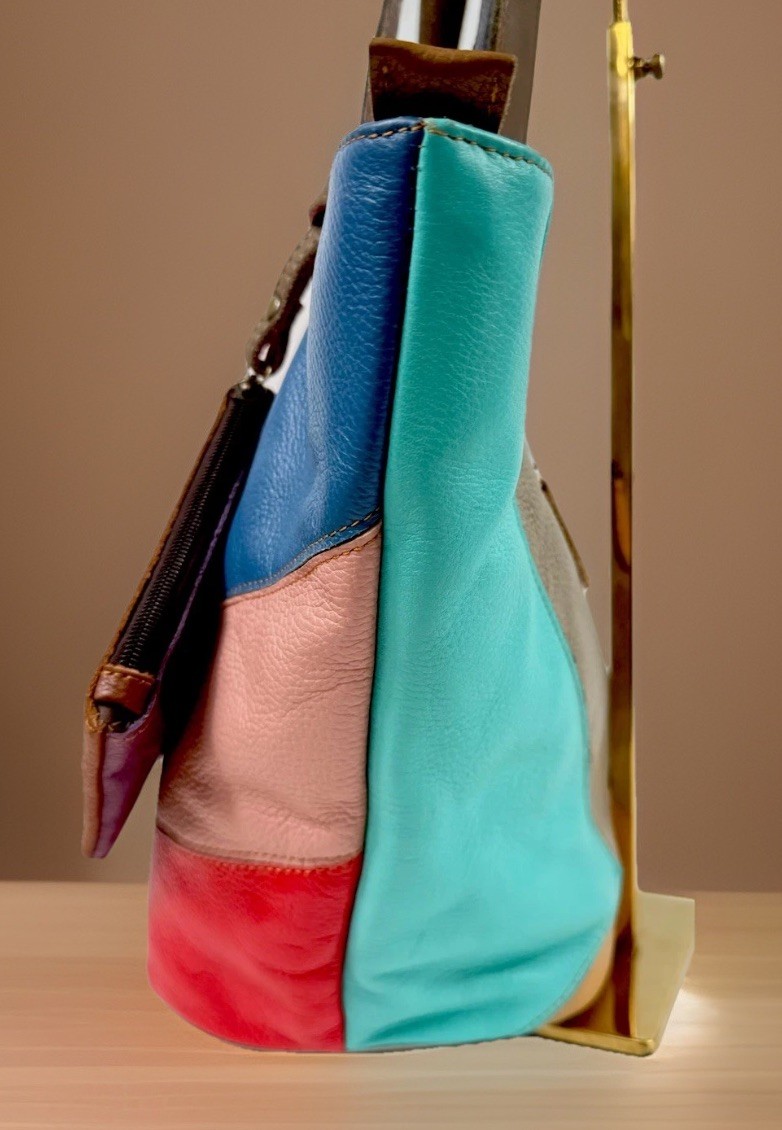 AmeriLeather Patchwork Rainbow Studded Large Leat… - image 7