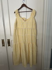 Old Navy Gingham Plaid Tiered Maxi Dress Womens Size 2X Yellow White Boho