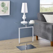 Kings Brand Furniture - Molein Modern Accent Side End Table, Chrome Metal/Glass