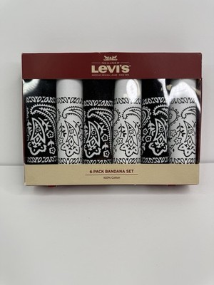 New Unopened Levi's 6 Pack 100% Cotton Bandana Set Black & White Sealed in Box