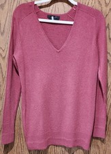 TAHARI L/S V-NECK SWEATER, BEGONIA RED COLOR, 100 CASHMERE SOFT, SZ S SMALL