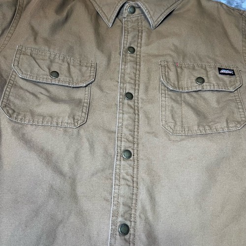 Dickies Jacket Mens Large Brown/Tan Workwear Snap Button Rugged Utilitarian - Picture 8 of 17