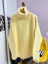 Angora Blended Jumper Fuzzy Soft Turtleneck Neck Side Slit Sweater