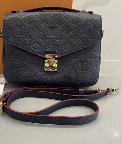 Louis Vuitton Pochette Metis Navy Blue Empreinte Crossbody Bag Auth Y2K Vintage
