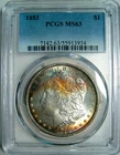 1883 RAINBOW MORGAN SILVER DOLLAR PCGS MS63~DUAL SIDED RAINBOW TARGET TONING*