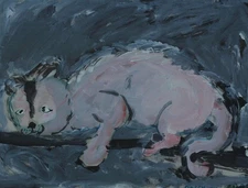 Folk or Naive Art Acrylic Painting of Colorful Cat by Artist Betty Sue Matthews