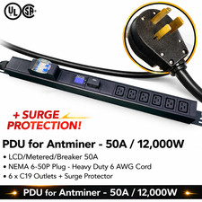 US Metered 240V 50A PDU 6 C19 Outlets Surge Protection NEMA 6  50P Mining Server