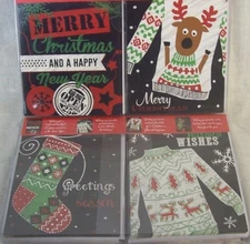 60 NEW CHRISTMAS CARDS WITH ENVELOPES Black Background 4 Styles 3.5" x 5"