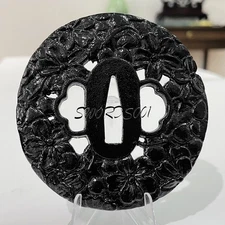 Flower Carved Iron Tsuba Handguard For Japanese Samurai Katana Sword Maintenance