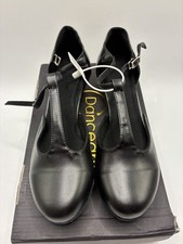 Women s Black Faux Leather Ballroom Dance T-strap Mary Jane Low Heel Size 8 UK 6