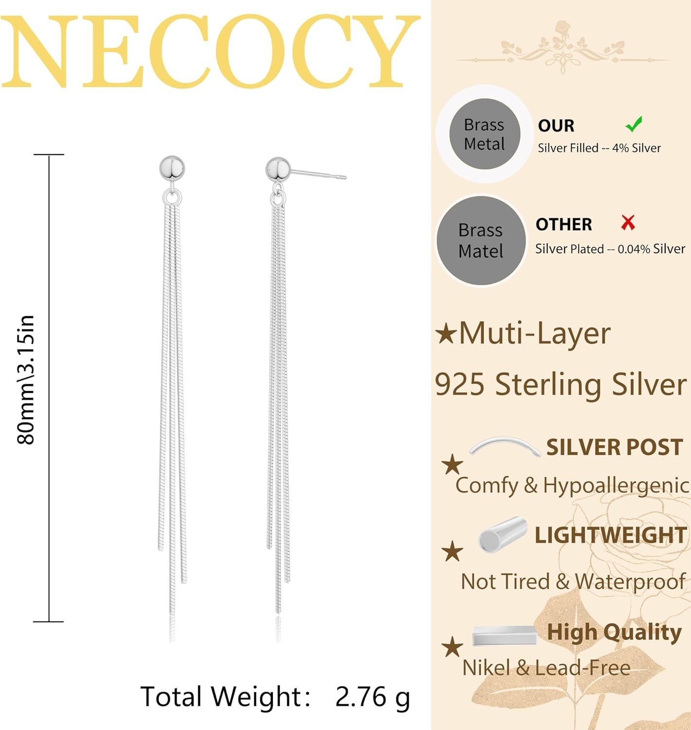 14K Gold & Silver Plated Dangle Pearl Threader Earrings Non-Tarnish Drop For Her