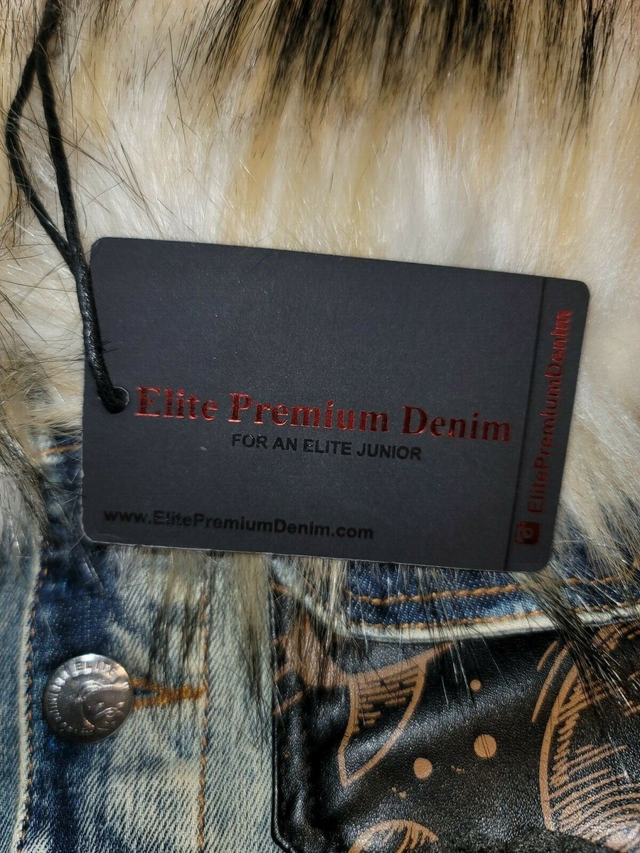 Elite Premium Denim Mocha Kids Jacket Size 5-6, Detachable Faux - Main Image