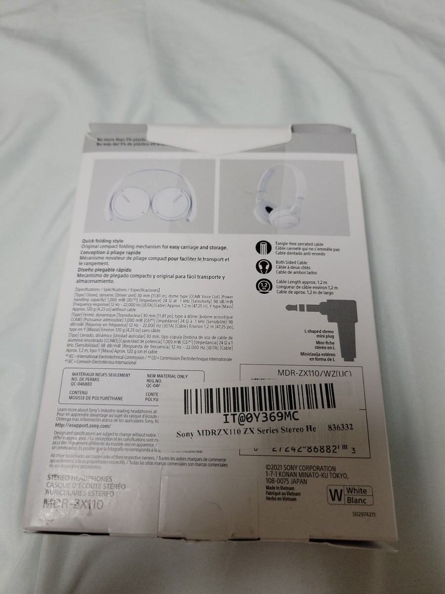 Sony MDR-ZX110 ZX Series Headphones White MDRZX110 Wired