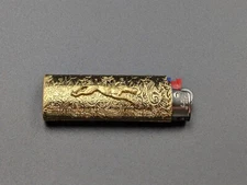 Metal Lighter Case Holder Vintage Greyhound Floral Stamped for BIC Full Size NOS