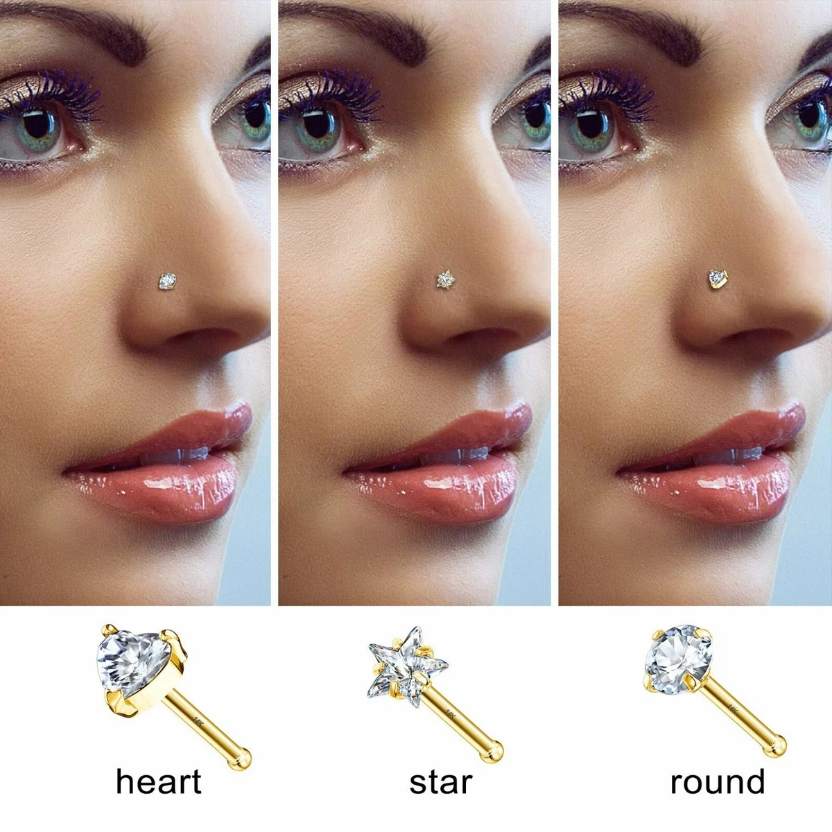 14K Solid Gold Nose Rings Stud 20G Nose Piercing Studs Star Nose Bone Piercing