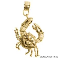 New 14k Yellow Gold Crab Pendant