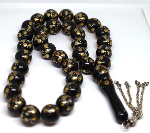 Yousr Or Black Coral islamic prayer tasbih 33 beads مستحه يسر - Picture 2 of 5
