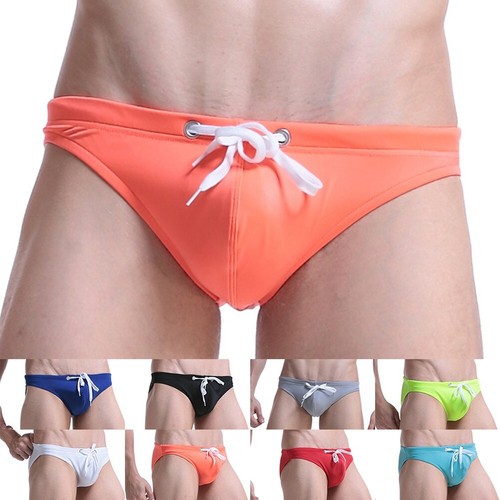Men Solid Color Drawstring Sexy Low-Waist Bikini-Briefs Swimwear Swimming Trunk - Picture 2 of 33