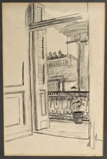 Charcoal Drawing of a View from a Balcony by Lambro Ahlas