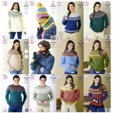 Ladies Fair Isle Knitting Patterns Jumper Cardigan Sweater Accessories King Cole