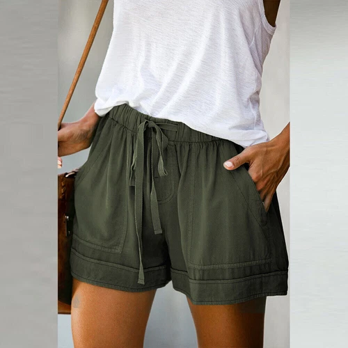 Damen Bermuda Kurze Hose Sommerhose Kordelzug Freizeithose Tasche Strandhose DE - Bild 13 von 38