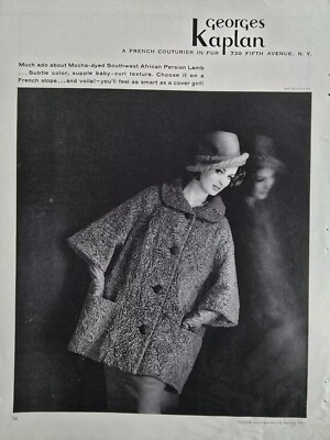 1961 Women's Southwest African Persian Lamb coat Georges Kaplan Vintage  ad