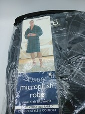 COUNTRY CLUB Luxury Microplush Robe Check Blue One Size. S24C