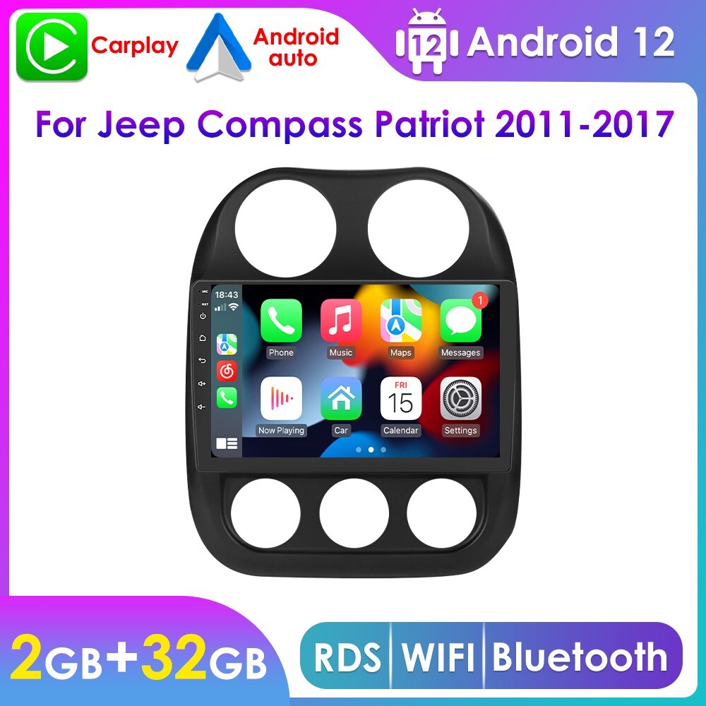 Android 12 CarPlay 2+32GB Stereo for Jeep Compass & Patriot