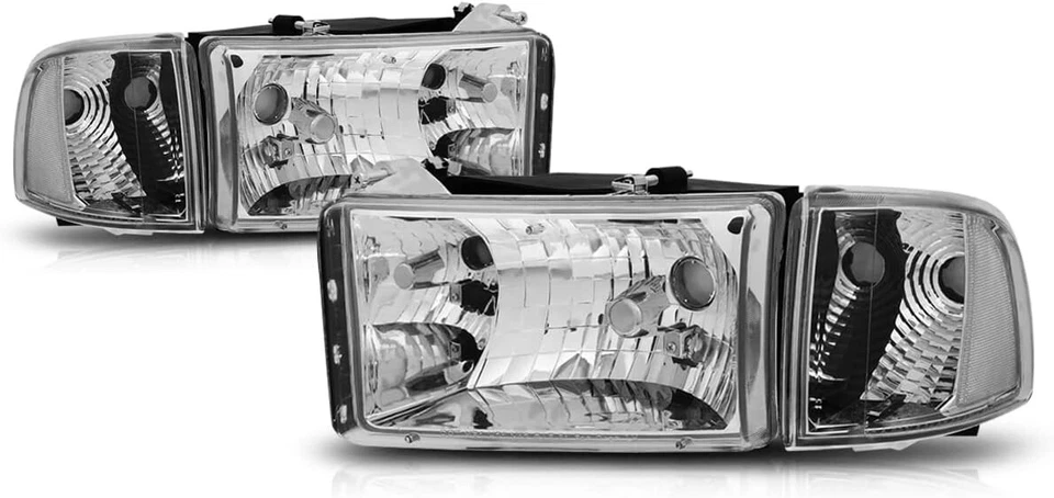 Chrome Housing Headlights + Corner Lamps For 1994-2001 Dodge Ram 1500 2500 3500 - Image 2 of 4