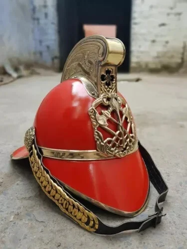 Casque De Pompier Nautique En Laiton Rouge Style Vintage Adapté Pour LARP SCA - Photo 4/4
