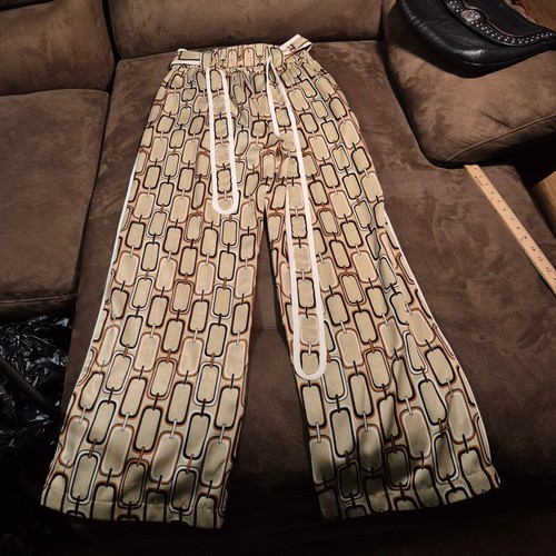 Alexis Lionel Chain-Link Wide-Leg Pants SATIN GOLD Belted MEDIUM - Picture 13 of 15