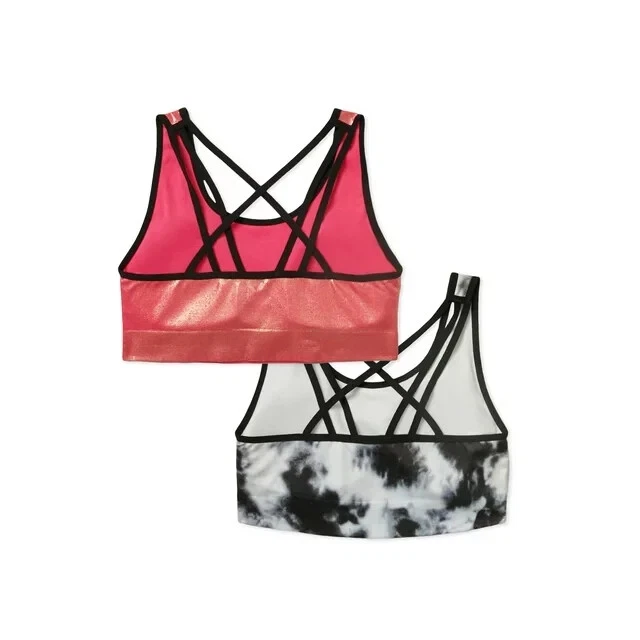 Sujetador deportivo Justice Girls multicolor cobertura completa sin costuras con tiras paquete de 2, talla 30 Foto 2 de 4