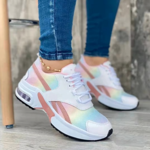 sneakers femme chaussure basket compensée multicolore lacet tendance mode style - Imagen 1 de 9