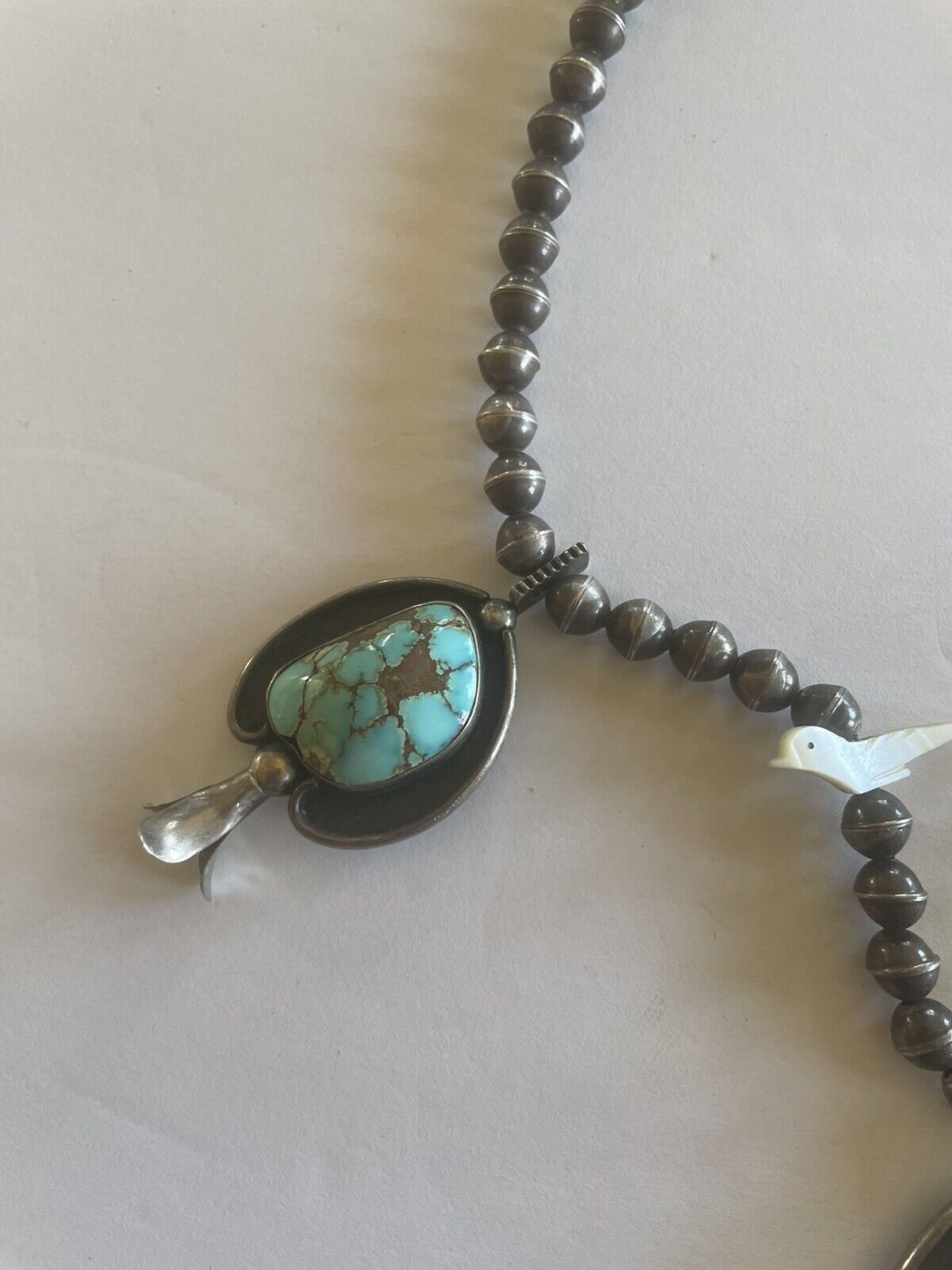 Navajo Squash Blossom Necklace Turquoise Indian H… - image 4
